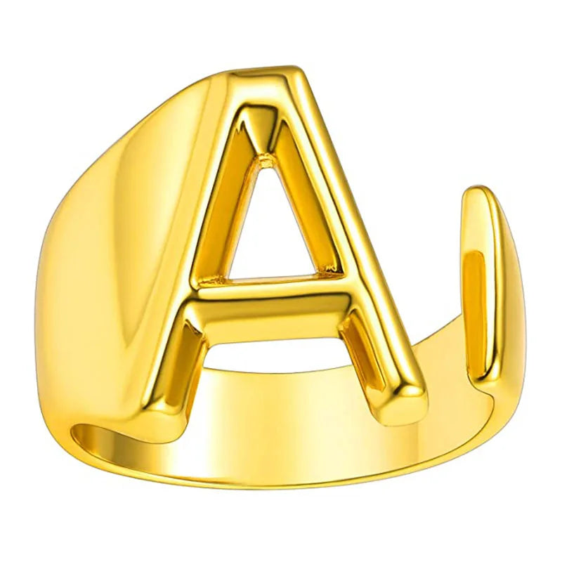 2025 Personalized Jewelry 18K Gold Plated Rings Adjustable Stainless Steel Initial Letter Open Ring for Women