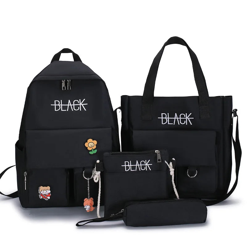 School Shoulder Bag Tote Bags with Carton Pattern and Multi Pockets for School Daily Using