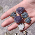 Statement Purple Big Gemstone Amethyst Cluster Irregular Raw Natural Quartz Crystal Teeth Druzy Adjustable Ring for Men Women