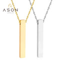 Ason Custom Wholesale OEM Minimalist Jewelry 18K Gold Plated Engraved Long Stainless Steel Simple Bar Pendant Necklace for Women