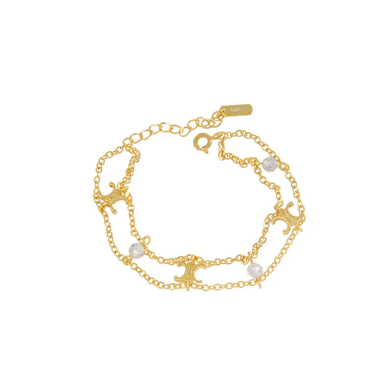 Rainbowking 925 Sterling Silver Adjustable New Designs Double Layer Chain Bracelets Customization Bracelet En or Bijoux 925