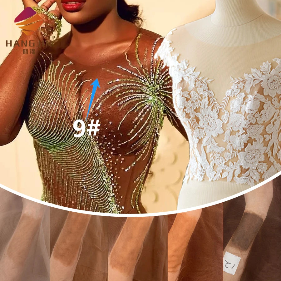 Dark Nude Sheer Power Net Mesh for Lingerie Polyester Spandex Elastic Tulle Fabric Dark Tan Skin Four Way Stretch Mesh Fabric MegaBDM