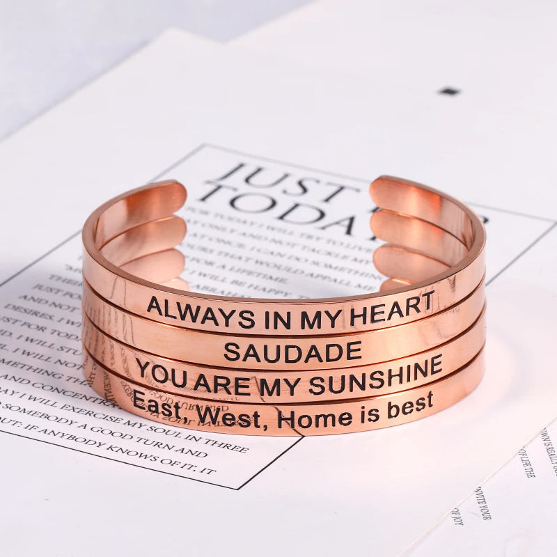 Custom 18k Gold Plated Stainless Steel Inspiration Bracelet Cufflinks Bracelet Personalized Gift Engraving Inspiration Bracelet