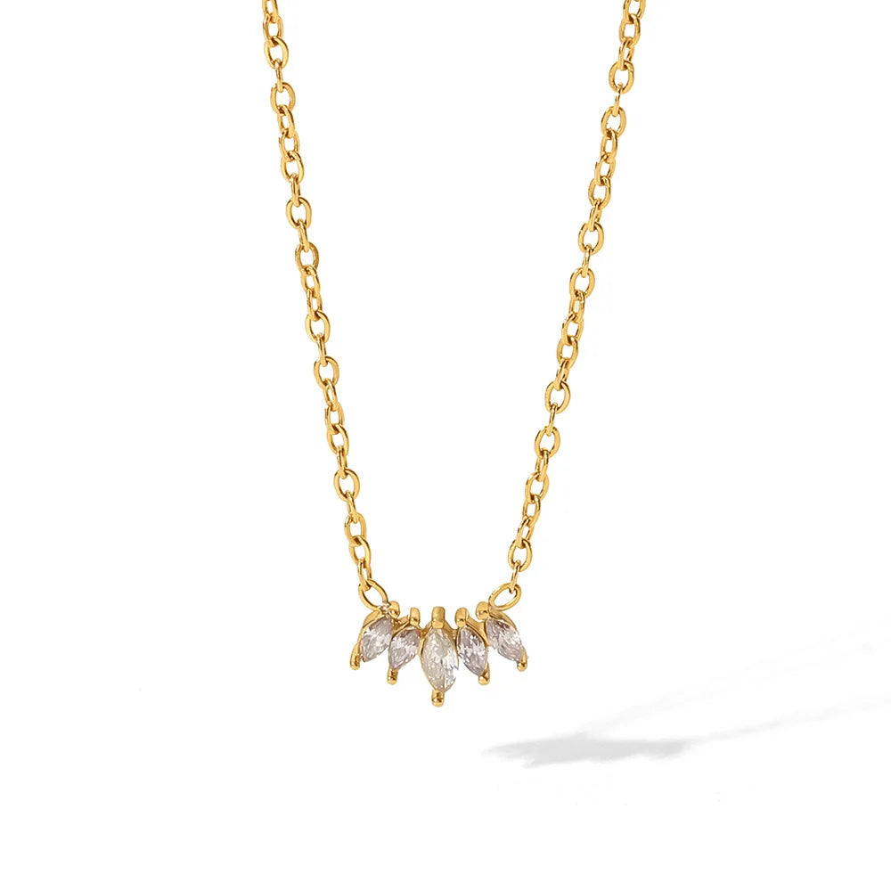 Hot Selling 18K Gold Stainless Steel Necklace Inlaid Diamond Horse Eyes Shaped White Zircon Necklace for Women