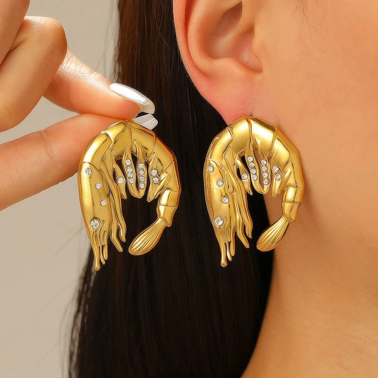 Fun Creative Shrimp Long Leg Shoelace Design Earrings Women Fashion Personality Bow Sun Flower Stainless Steel Earrings