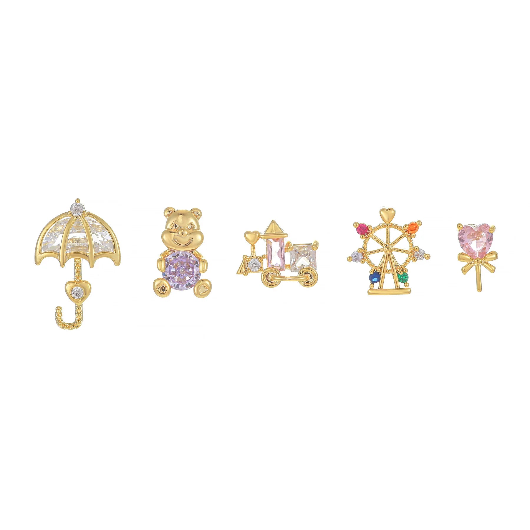 S925 Silver Needle Sweet Temperament Bear Earrings Set 18K Gold Plated Brass Earrings New Design Color Zircon Earrings for Women