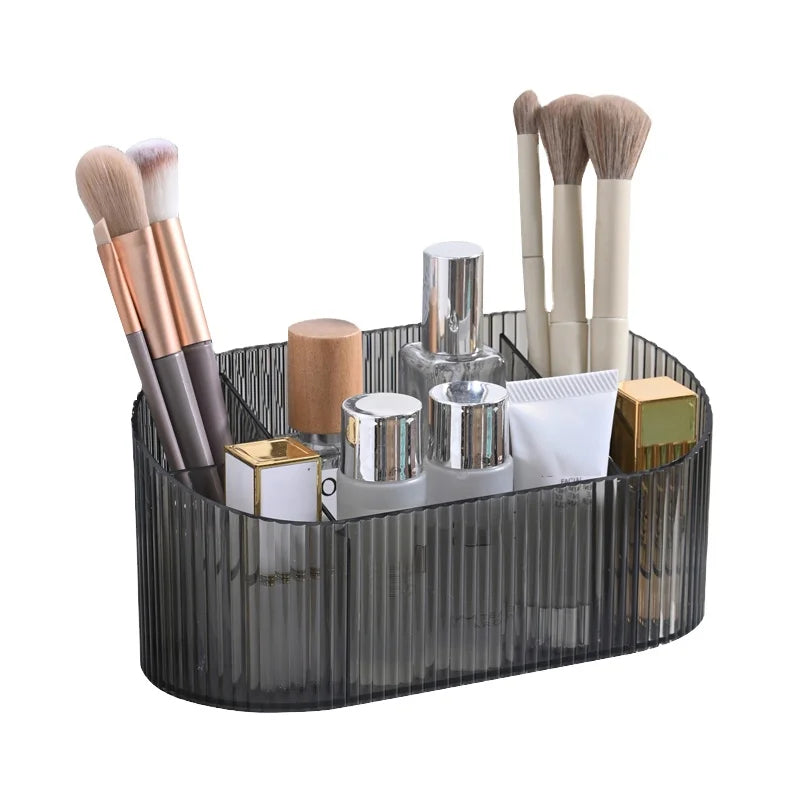 Acrylic Makeup Brush Holder Organizer 5 Compartments Plastic Cosmetic Storage for Lipstick Skincare Dressing Table Accessory