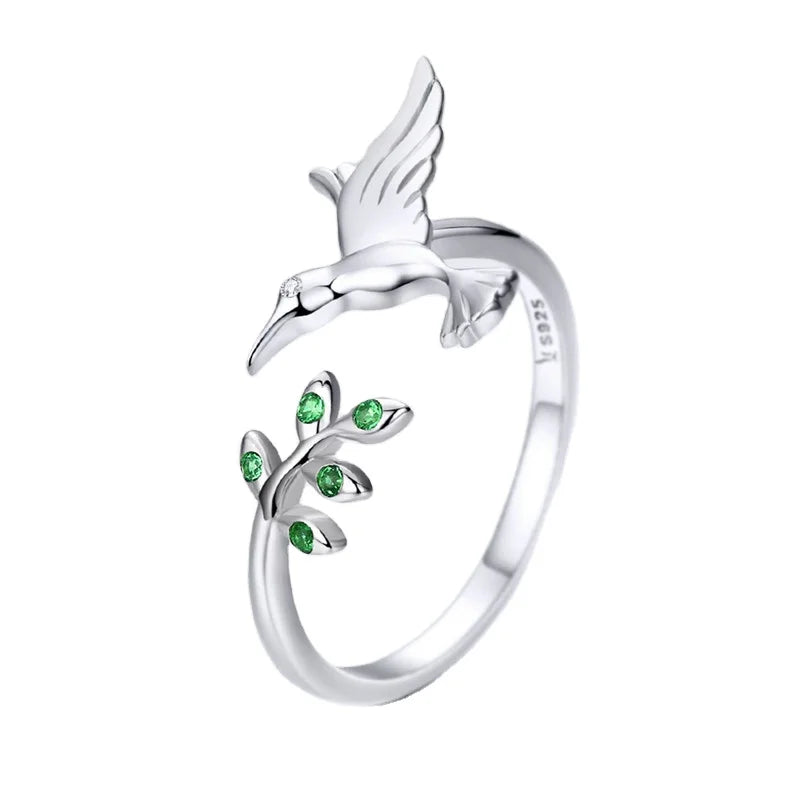 Hummingbird's Greetings 925 Sterling Silver Ring Open Ring