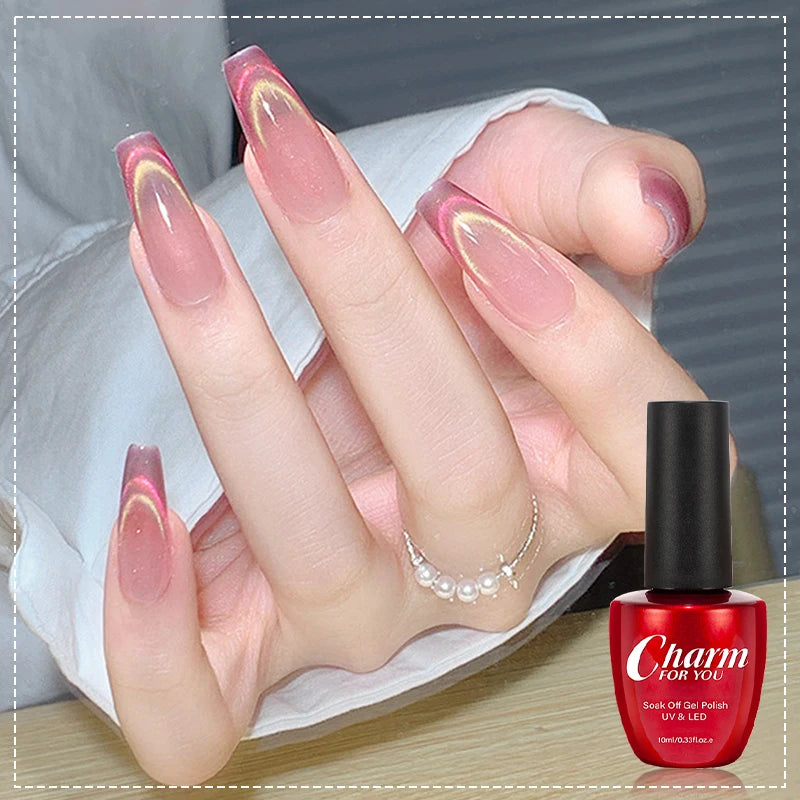 Double Light Cat's Eye Nail Gel Polish Magnetic 9D Summer Crystal Rainbow Cat Eye Nail Gel Polish