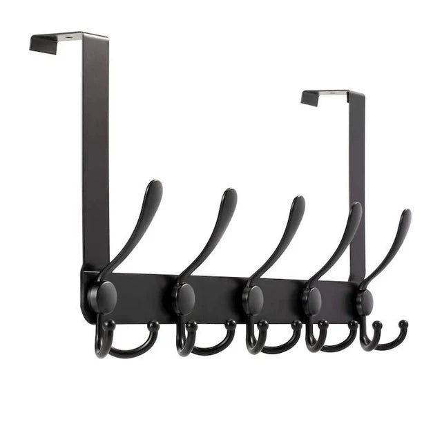 Bathroom Organizer Towel Rack 15 Hooks Black Stainless Steel Heavy Duty Over the Door Hook Hanger