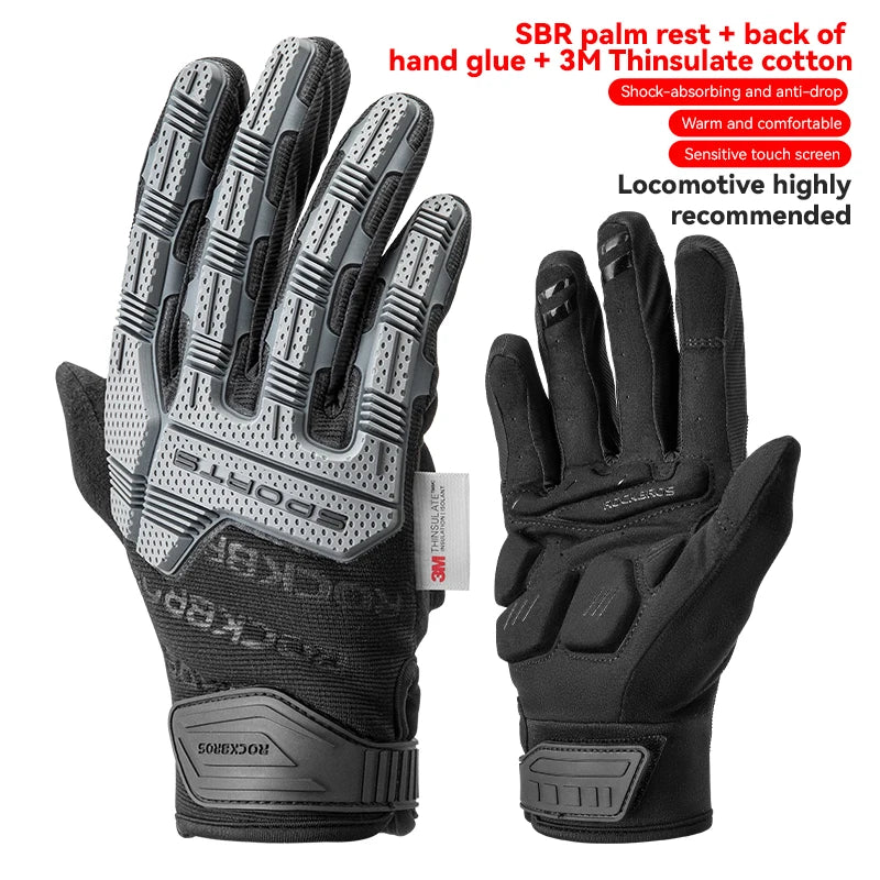 ROCKBROS Motocross Gloves for Motorcycle Winter Warm Touch Screen Full Finger Wear-Resistant Unisex Safety Gloves MegaBDM