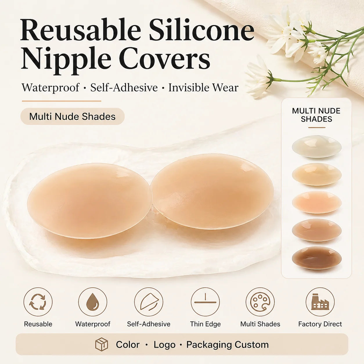 Waterproof Reusable Invisible Breast Nipple Pasties Sticky Adhesive Silicone Cover Wholesale