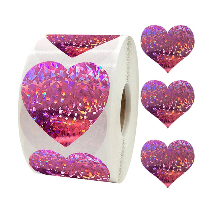 Heart Shape Private Glitter Holographic Gravel Pattern Stickers Reflective Labels Package Decoration Sticker