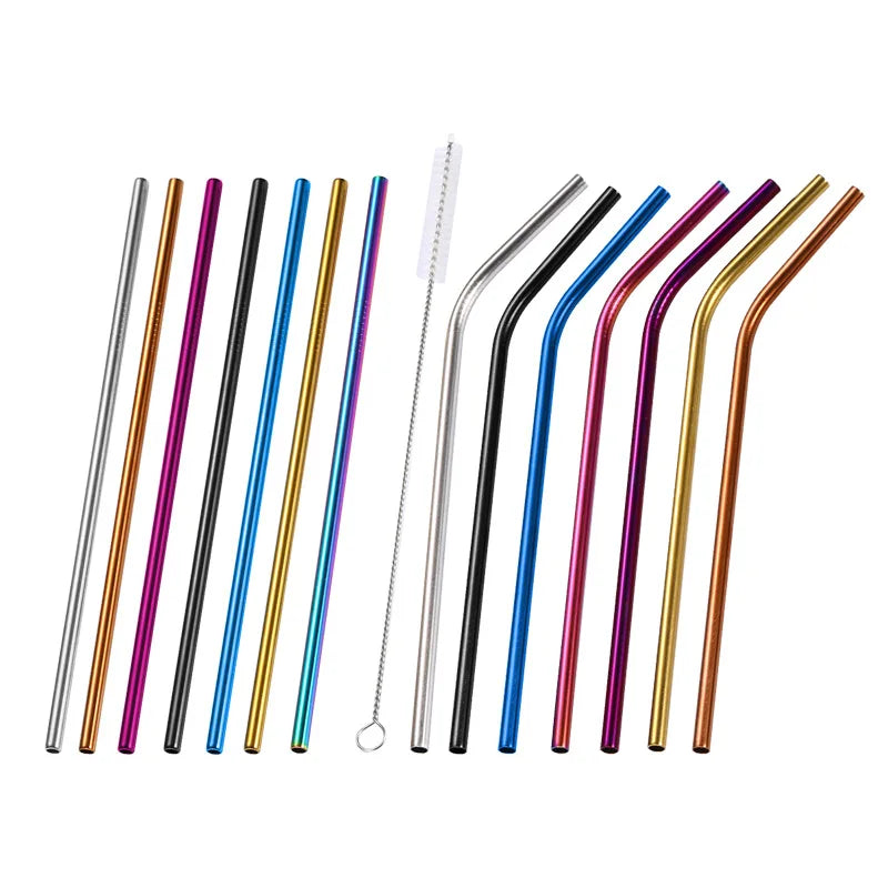 6mm Bent Straight Colorful Drinking Straws Stainless Steel Reusable Metal Smoothie Straws