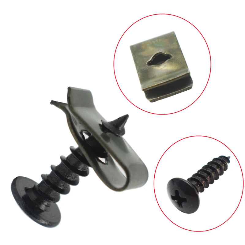 Meixiu 20sets/bag M4/M5 Cross Screw Plastic Cover Carbon Steel Retainer Self-tapping Screw U Fastener Clip Motorcycle Car Repair