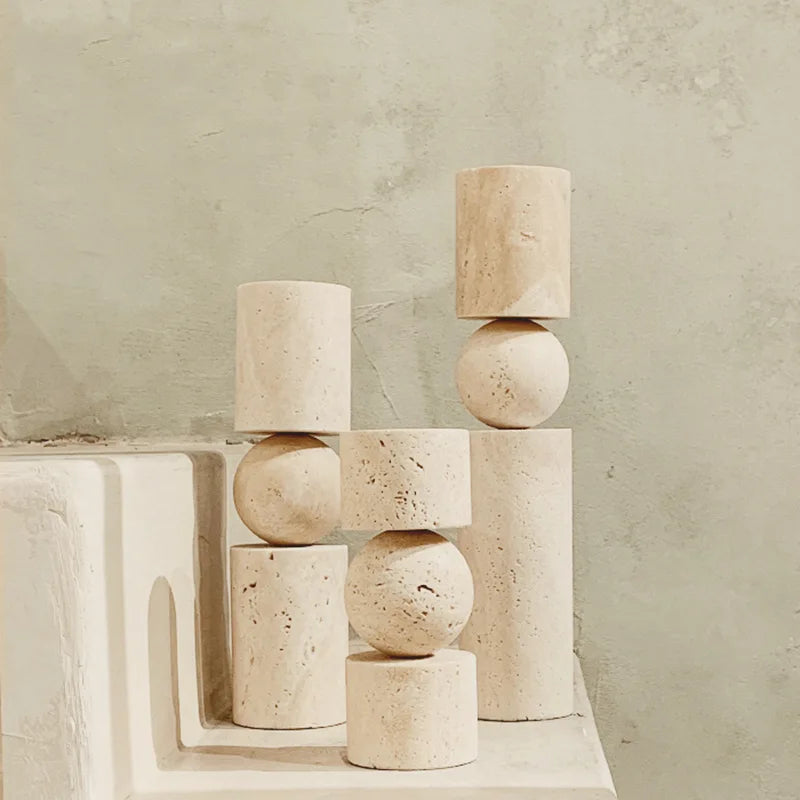 Decorative Travertine Beige Marble Candle Holder