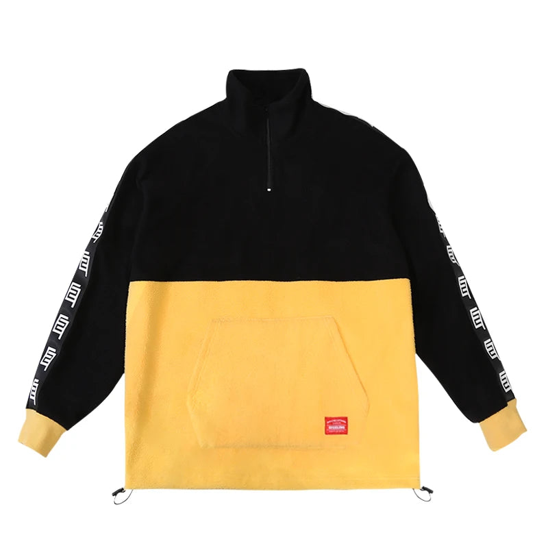Manufacturer's 100% Cotton Baggy Sweatshirt Color Block Quarter Zip-up Hoodie with Sleeve Tape Autumn Pattern Letter Design