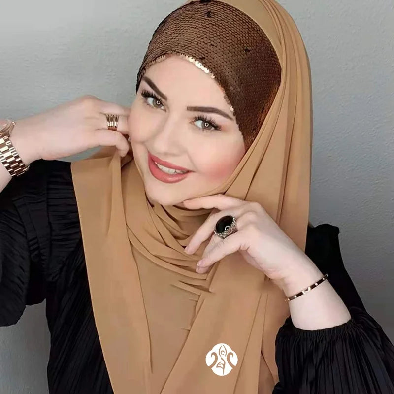 MOTIVE FORCE Wholesale Dubai Turkey Malaysia Chiffon Sequin Islamic Scarf  Muslim Hijab for Women