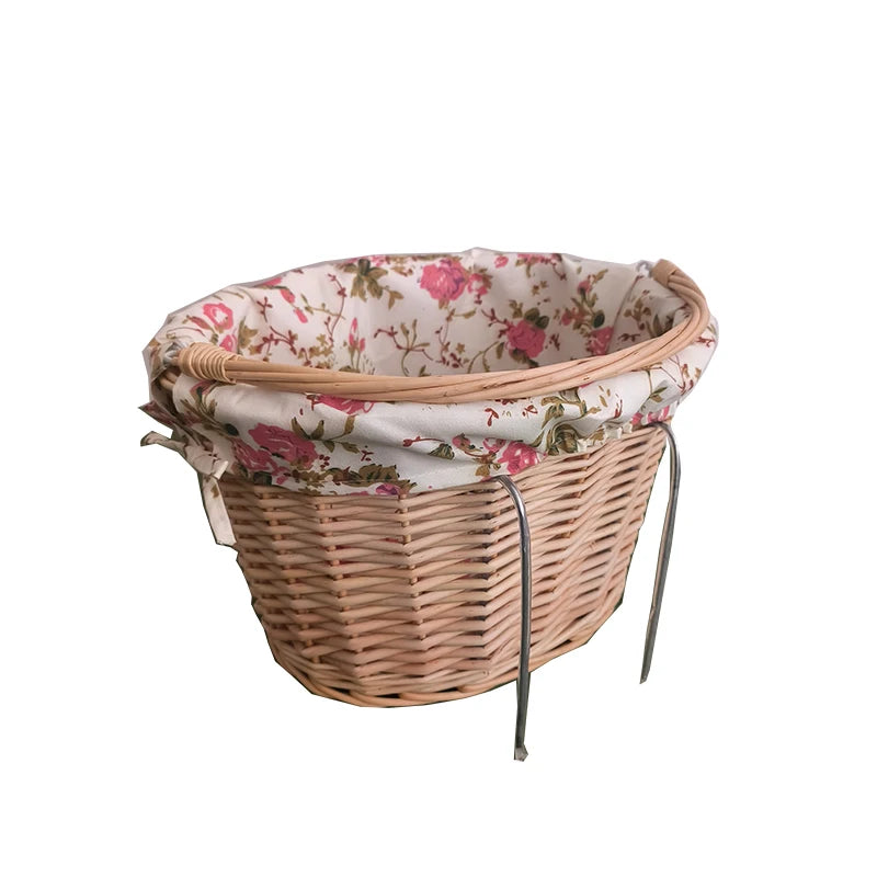 Handmade Wicker Bike Basket with Metal Hook Lining for Organizing Bicycles Living Room Wardrobe Toys Durable and Stylish
