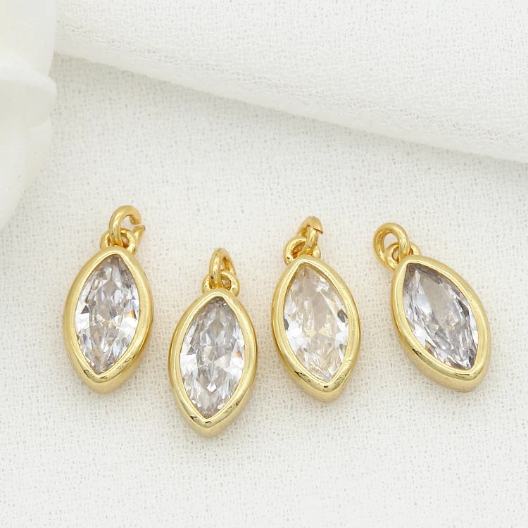 Wholesale 14K Gold Plated Inlaid Transparent Zircon Small Water Droplet Shaped Fashion Diy Jewelry Making Horse Eye Charm