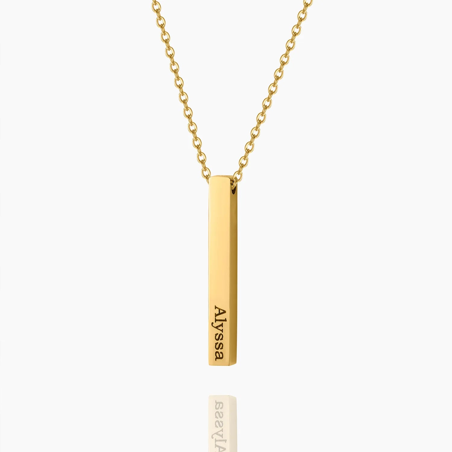 Trendy Custom Name Alphanumeric Bar Pendant Stainless Steel 18k Gold Plated Carving Bar Necklace