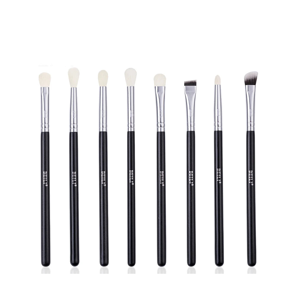 BEILI Makeup Brush Eye Shadow Set Goat Hair Aluminum Ferrule Wood Handle Eyebrow Angled Eyeliner Pro Makeup Brush Travel Sets