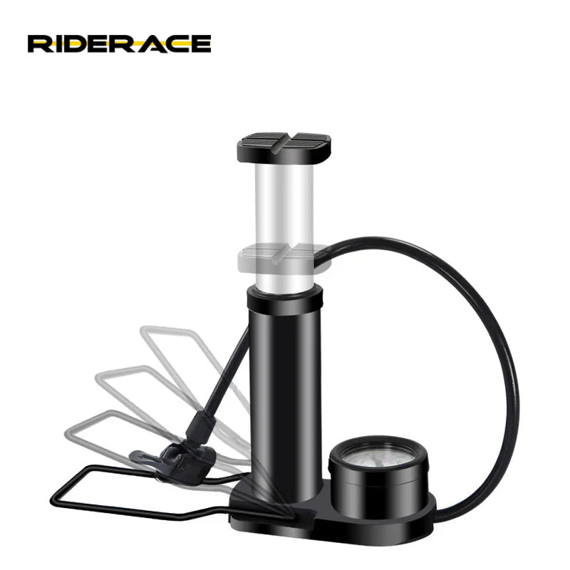 RIDERACE Bicycle Pump With 160PSI Gauge Aluminum Alloy Foot Pedal Inflator External Hose MTB Bike Tire Air Pump for Basketball