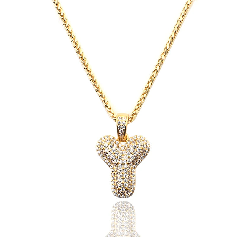 Moissanite HipHop Jewelry Moissanite Diamond Chain 16inch Pendant Necklace in 10K Gold Hollow Out Letter Y Initial Gold Necklace