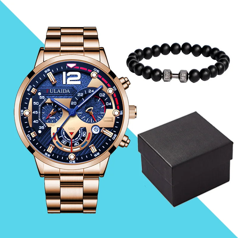 Fashion Quartz Watches Bracelet Set With Box Sport Business Clock Calendar Watches for Men