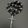 XIMAI Rosaries Necklaces Jesus Cross Pendant 8mm Black Acrylic Beads Rosary Necklace for Pray Gift and Car Accessories