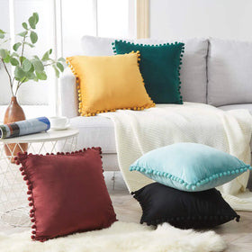 Nordic Geometric Lumbar Pillow 100% Velvet Macrame Tassel Pillow Covers Pom Pom Cushion Case for Home Hotel Low MOQ Hot Product