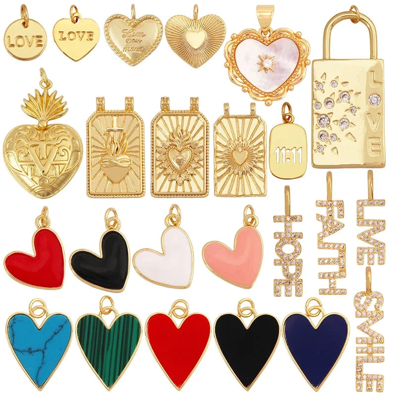 New Trendy Rainbow Zircon Shell Love Heart Charm PendantCreative Lock Letter Real 18K Gold Plated Jewelry Findings Supplies S19