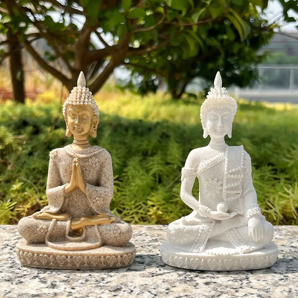 Minimalist Sandstone Buddha Statue Resin Sculpture Decor for Yoga Meditation Sakyamuni Thailand's Sitting Statue Style
