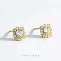Fashion Jewelry 925 Sterling Silver Round Square Full Zircon Earring Gold Plated Stud Earrings for Women