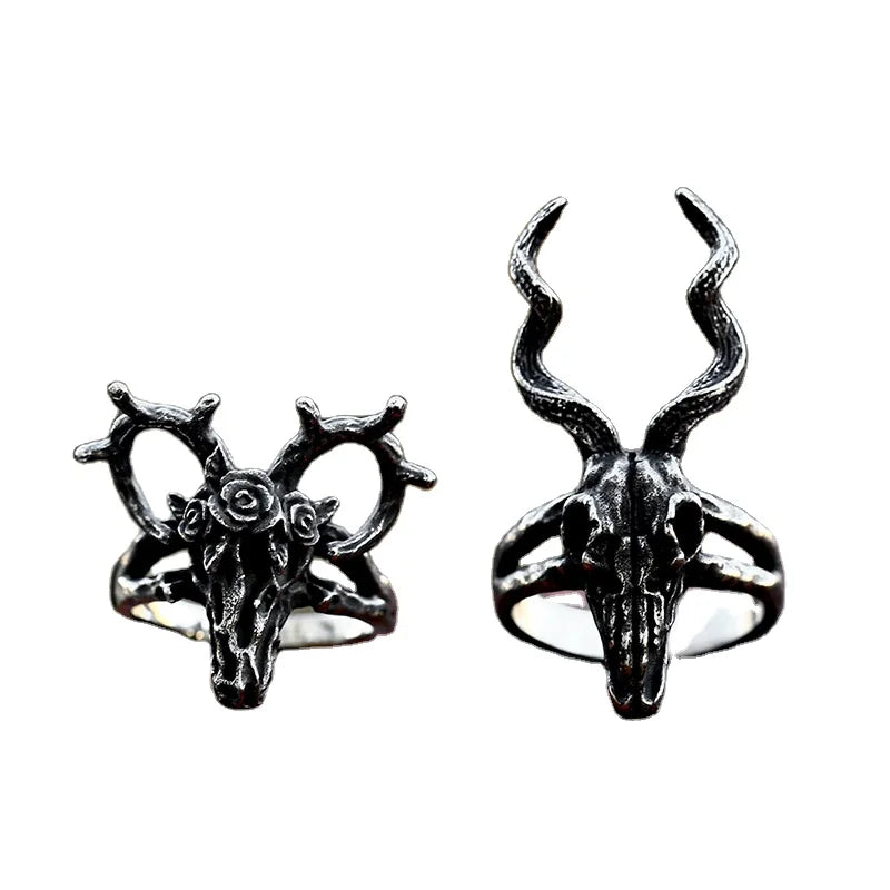 SS8-1079R 2023 New Creative Design Stainless Steel Horned Deer Ring Flower Ring Couple Ring for Women Men Cute Jewelry Wholesale