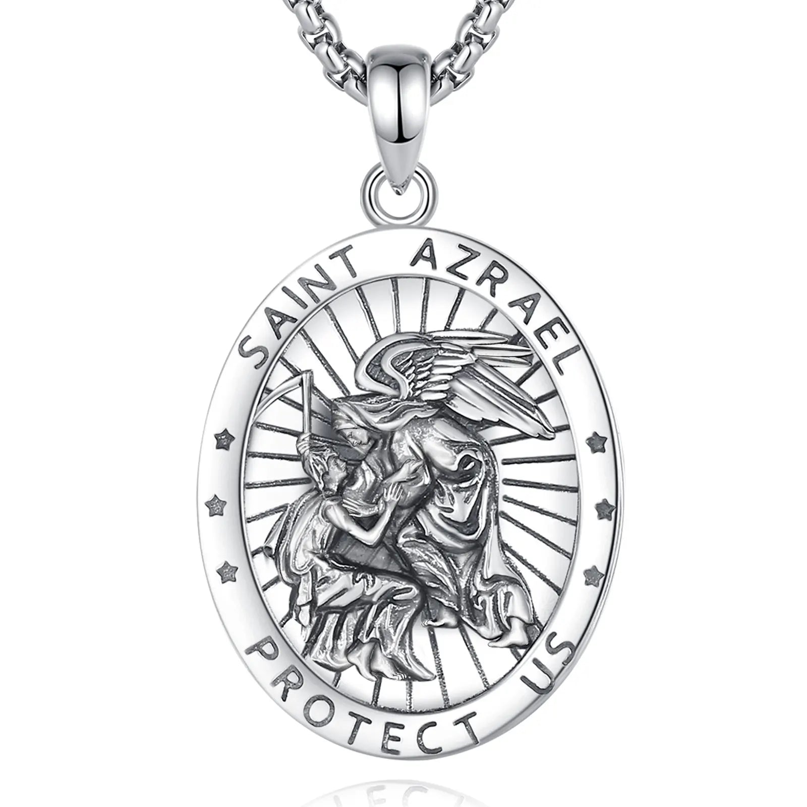Men's 925 Sterling Silver Fine Jewelry Religious Faith Christian Resin Tarnish-Free Saint Azrael Fashion Energy Pendant Necklace