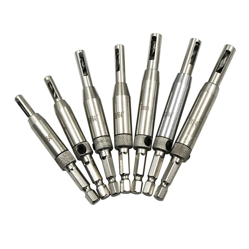 8Pcs/set 1/4" Shank Door and Window Hinge Hole Drilling Set Woodworking Hole Punch Hexagon Positioning Pocket Bit Tools