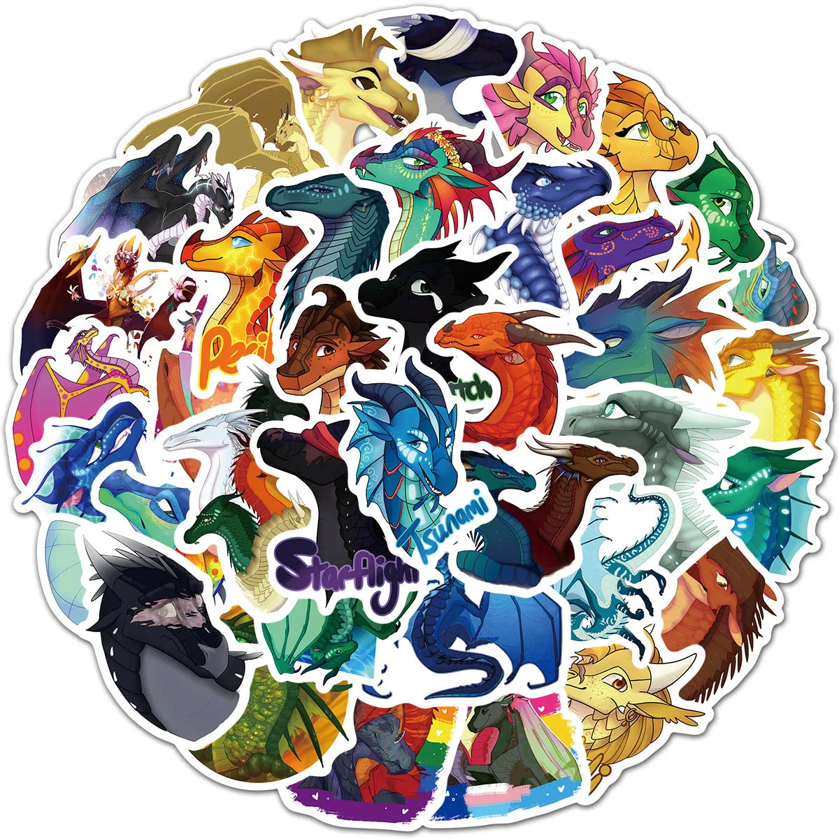 60PCS Cute pets cartoon animals decals cool colorful wings of fire dragon sticker
