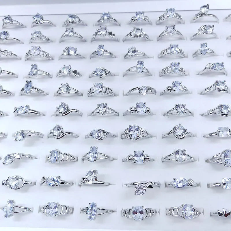 Fashion Rhinestone Crystal Mixed Wedding Engagement Rng Silver Plated White K Gold Mosan Diamond Ring