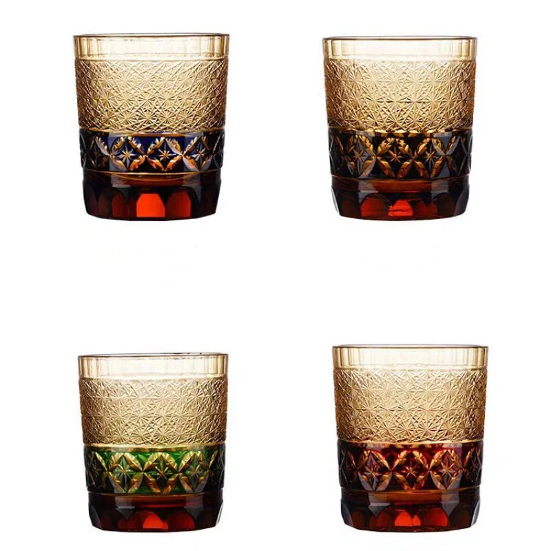 Edo Kiriko Tumbler Unique Hand Carved 8oz Rocks Glass Japanese Style Whiskey Glasses for Cold Drinking for Presents
