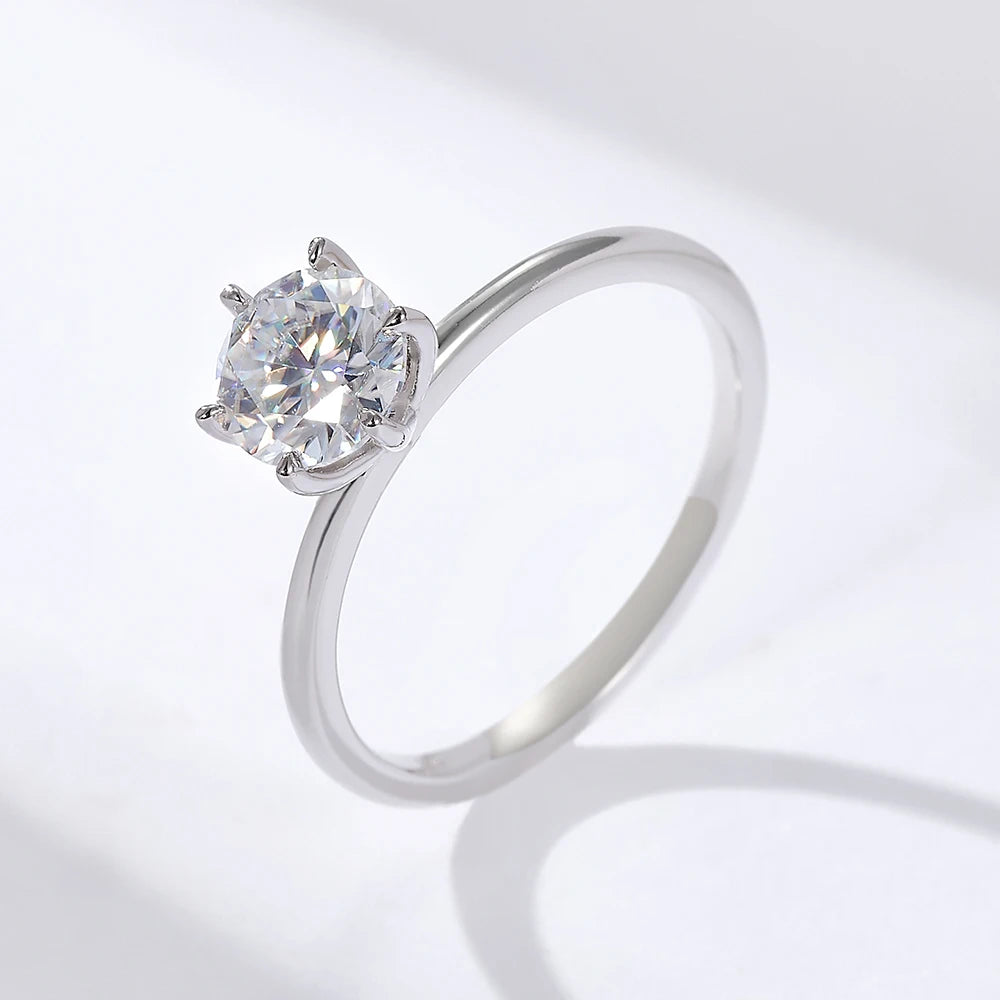 Classic Fashion Design 925 Sterling Silver Fine Jewelry Prong Set VVS Moissanite Fine Engagement Wedding Ring for Women