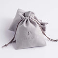 PandaSew Custom Logo Print Gray Gift Package Suede Velvet Pouch Jewelry Drawstring Bag