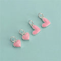 Wholesale 925 Sterling Silver Bezel Enamel Pink Heart Charms Pendants for Jewelry Making