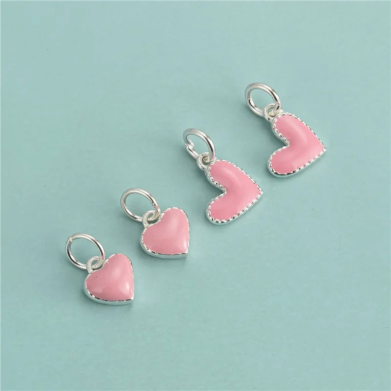 Wholesale 925 Sterling Silver Bezel Enamel Pink Heart Charms Pendants for Jewelry Making