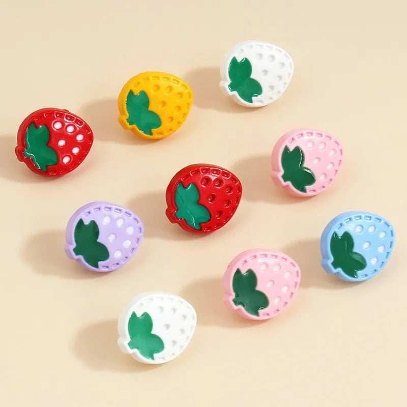 Colorful Fancy Strawberry-Shaped Resin Cartoon Shank Buttons for Kids Bright Fun Design