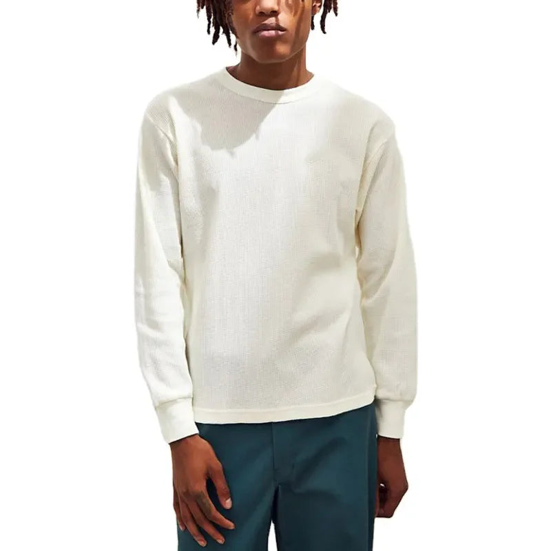 Hot Sale Waffle T Shirt Heavy Weight Thermal Waffle Knit T-shirt Custom Logo Long Sleeve Streetwear Combed Cotton Tshirt for Men