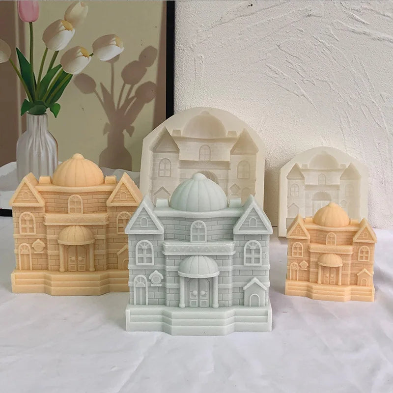 Retro Castle Candle Silicone Mold Home Plaster Decorative Ornaments Cake Baking Making Mould DIY Aromatherapy Candle Making Tool