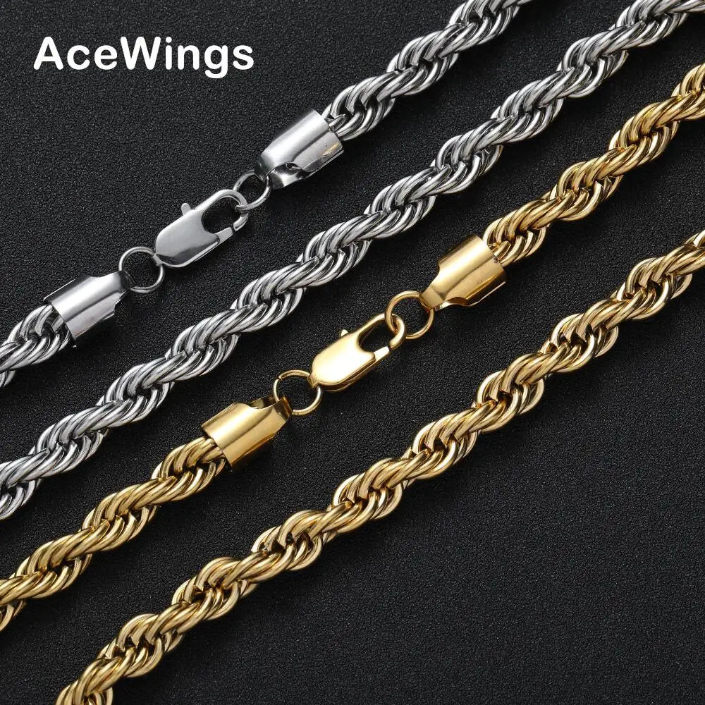 SC021  8mm 16" 18" 20"  24"  Stainless Steel  Rope Chain  Hip Hop Chain Necklace