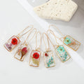 Korean Personality Irregular Rectangular Transparent Dried Rose Flower Earrings Pearl Drop Glue Dried Flower Hoop Resin Earrings