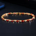 Fashion Red Purple Green Blue Black Cubic Zircon 18K Gold Plated Chain Link Bracelet for Women Party Jewelry Gift